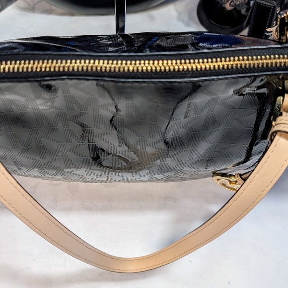 Michael Kors Monogram Black Patent Leather and Tan Totebag - Picture 5 of 16